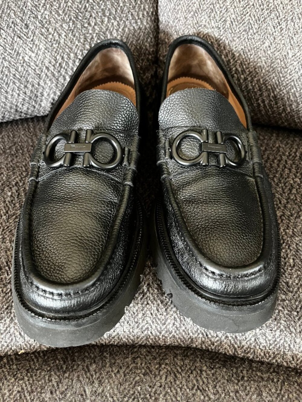 Salvatore Ferragamo Gancini Bit Loafers - Black Leather, size 10.5 E